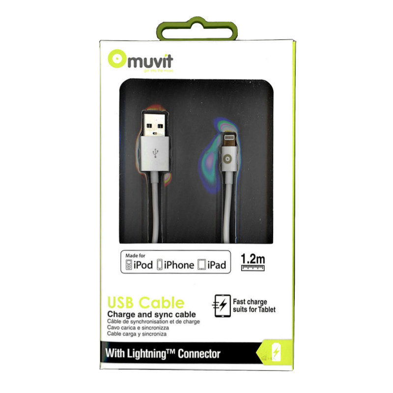 Image of muvit Charge&Synch cable SQ USB to Apple Lightning Cable 2.4A 1m Wit