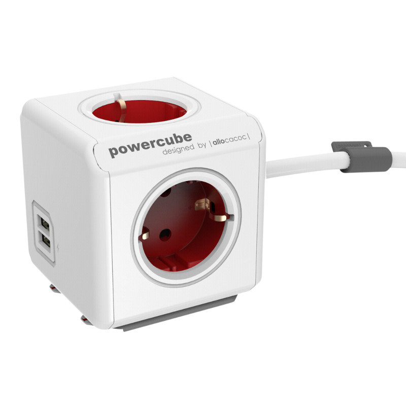 Image of Allocacoc PowerCube Extended USB Red 1,5m cable
