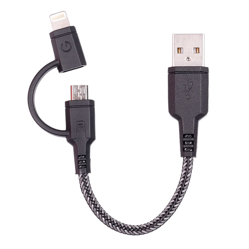 Image of EnerGea Nylotough 2-in-1 Micro USB + Lightning USB-kabel 16cm Zwart