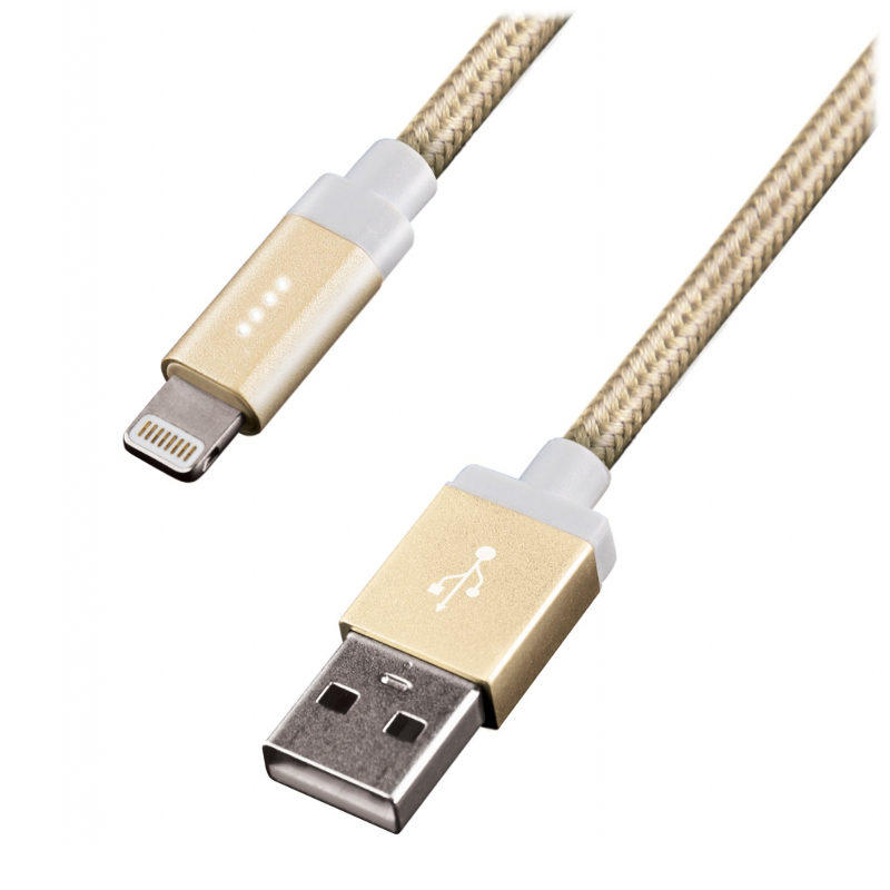 Image of EnerGea Alu Blaze LED Lightning USB-kabel 1.2m Luxe Goud