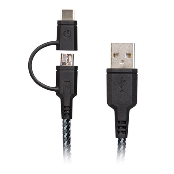 Image of EnerGea Nylotough 2-in-1 Micro USB + USB-C-kabel 1.5m Zwart