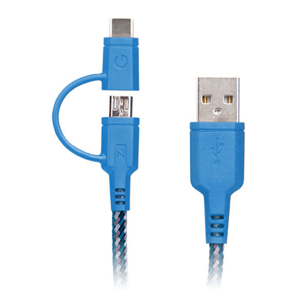 Image of EnerGea Nylotough 2-in-1 Micro USB + USB-C-kabel 1.5m Blauw