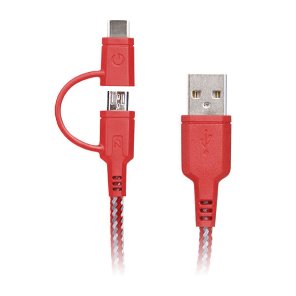 Image of EnerGea Nylotough 2-in-1 Micro USB + USB-C-kabel 1.5m Rood