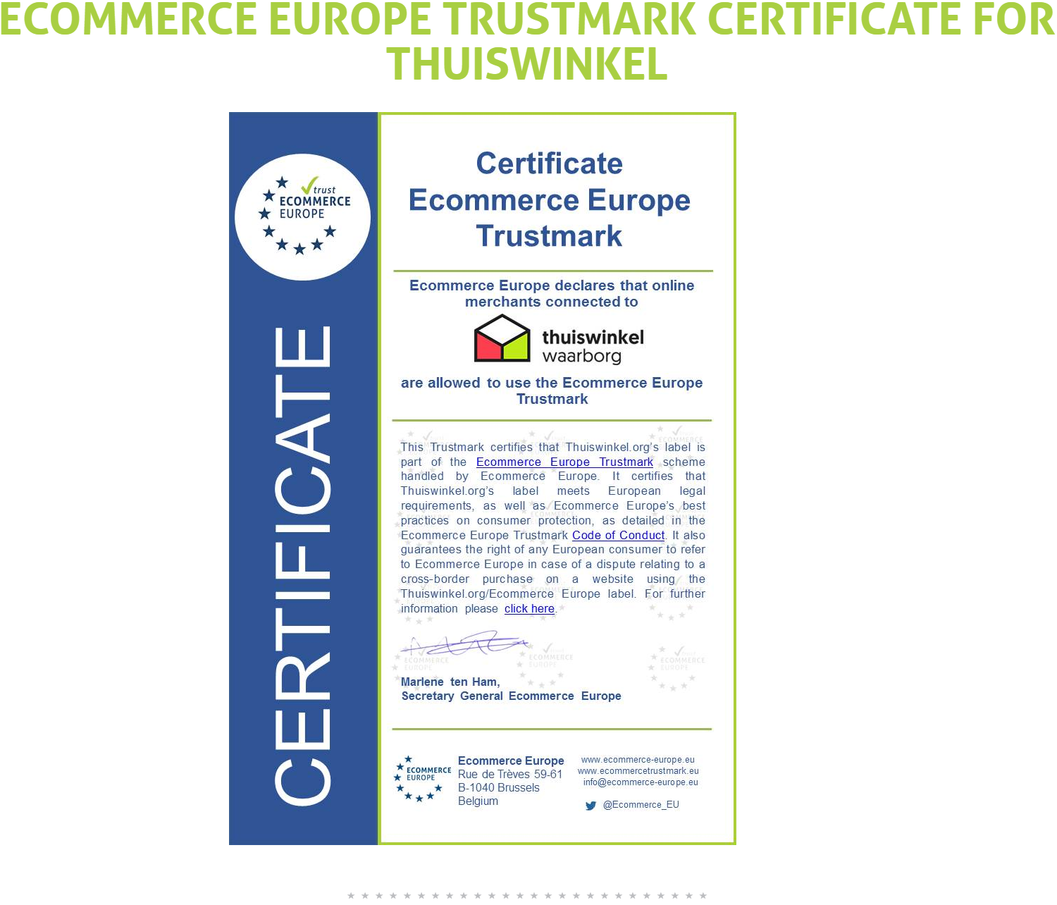 Ecommerce Europe Trustmark Certificate